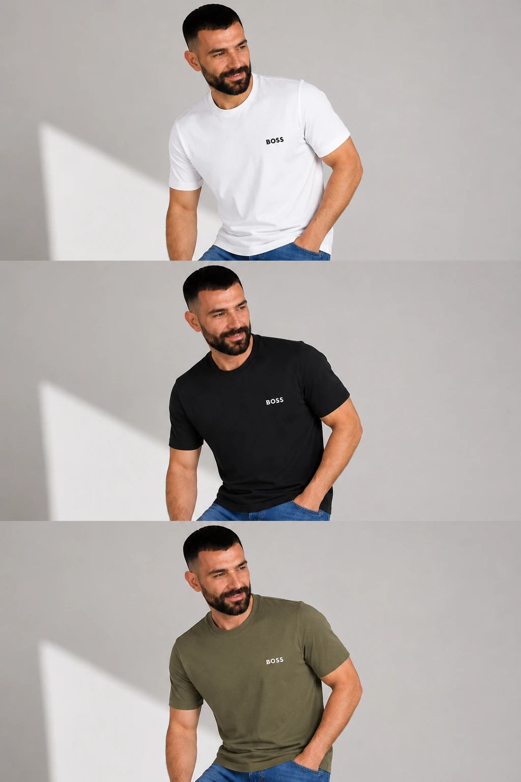 Pack 3 T-shirts Boss comfort  Ref-SB33GV9Q ( Blanc & Noir & Vert )